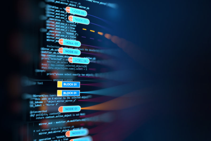 代码编织未来 软件开发者的抽象艺术与技术背景素材的视觉呈现